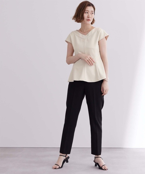 SALE! Anthropologie Vネック ペプラム半袖トップス セール】ワイドVネックペプラムトップス（Tシャツ/カットソー