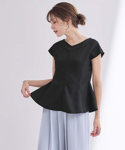 tシャツ ワイドVネックペプラムトップス レディース ワイドVネックペプラムトップス（Tシャツ/カットソー）｜ur's