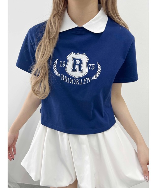 PHILLY（フィリー）の「【プチプラ\2199★】襟付きカレッジ刺繍Tシャツ（Tシャツ/カットソー・レディース・ブラック/ネイビー・FREE）」の2枚目の写真