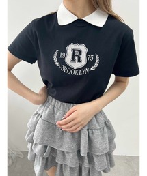 【プチプラ\2199★】襟付きカレッジ刺繍Tシャツ