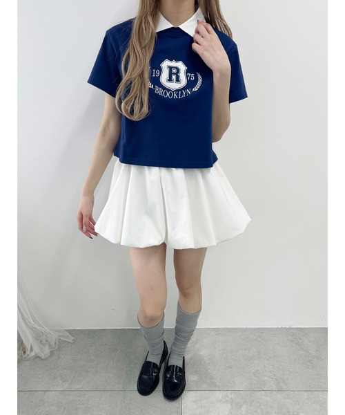 PHILLY（フィリー）の「【プチプラ\2199★】襟付きカレッジ刺繍Tシャツ（Tシャツ/カットソー・レディース・ブラック/ネイビー・FREE）」の9枚目の写真