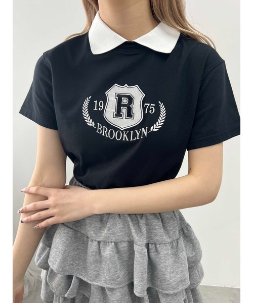 PHILLY（フィリー）の「【プチプラ\2199★】襟付きカレッジ刺繍Tシャツ（Tシャツ/カットソー・レディース・ブラック/ネイビー・FREE）」の3枚目の写真