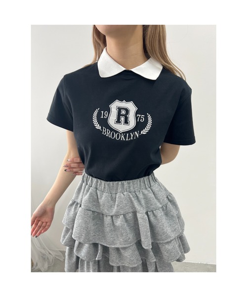 PHILLY（フィリー）の「【プチプラ\2199★】襟付きカレッジ刺繍Tシャツ（Tシャツ/カットソー・レディース・ブラック/ネイビー・FREE）」の4枚目の写真