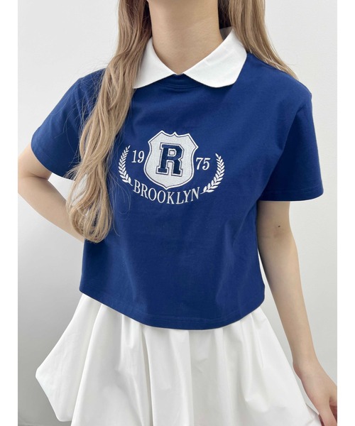 PHILLY（フィリー）の「【プチプラ\2199★】襟付きカレッジ刺繍Tシャツ（Tシャツ/カットソー・レディース・ブラック/ネイビー・FREE）」の7枚目の写真