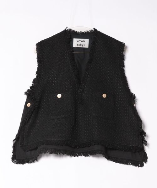 完売品】 BLUELEA ブルレア Dot tweed fur gilet