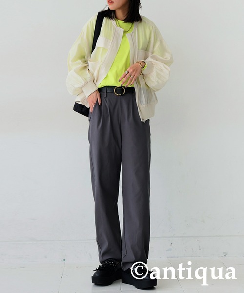 コーデセット シアーブルゾン×ベーシックロンT×テーパードパンツ