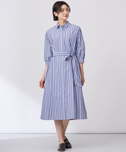 J.PRESS(ジェイプレス)の「【洗える・接触冷感・UVケア】エステネージュ シャツ ワンピース(シャツワンピース・レディース・ネイビー系1/ブラック系/ブルー系1・T13/T15)」の4枚目の写真
