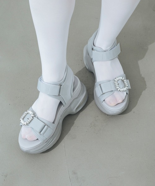 EVOL（イーボル）の「【XS-LLサイズ展開・美脚】ビジュー厚底ソールサンダル IY5738（サンダル・レディース・グレー/ブラック/アイボリー・XS/S/M/L/LL）」の22枚目の写真
