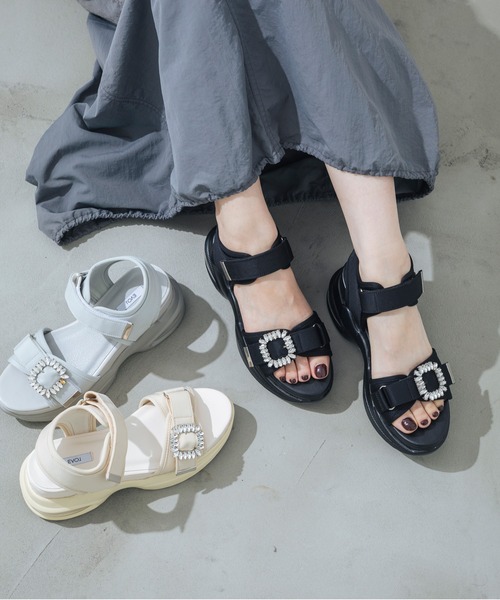 セール】【XS-LLサイズ展開・美脚】ビジュー厚底ソールサンダル