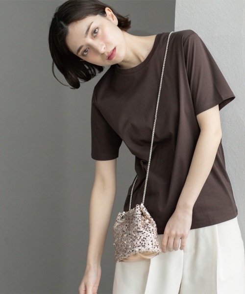 OPAQUE.CLIP(オペークドットクリップ)の「◆《5色展開/SS-LLサイズ》ベーシックTシャツ【UV/接触冷感/洗濯機洗い可】(Tシャツ/カットソー・レディース・ナチュラル/ブラック/ブラウン系その他/ホワイト/ピンク・36/38/40/42/34)」の3枚目の写真
