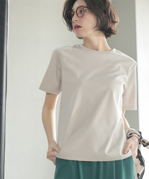 OPAQUE.CLIP(オペークドットクリップ)の「◆《5色展開/SS-LLサイズ》ベーシックTシャツ【UV/接触冷感/洗濯機洗い可】(Tシャツ/カットソー・レディース・ナチュラル/ブラック/ブラウン系その他/ホワイト/ピンク・36/38/40/42/34)」の4枚目の写真