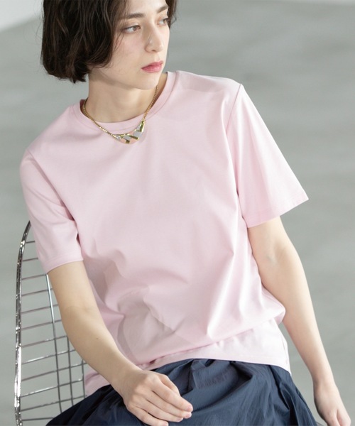 OPAQUE.CLIP(オペークドットクリップ)の「◆《5色展開/SS-LLサイズ》ベーシックTシャツ【UV/接触冷感/洗濯機洗い可】(Tシャツ/カットソー・レディース・ナチュラル/ブラック/ブラウン系その他/ホワイト/ピンク・36/38/40/42/34)」の5枚目の写真