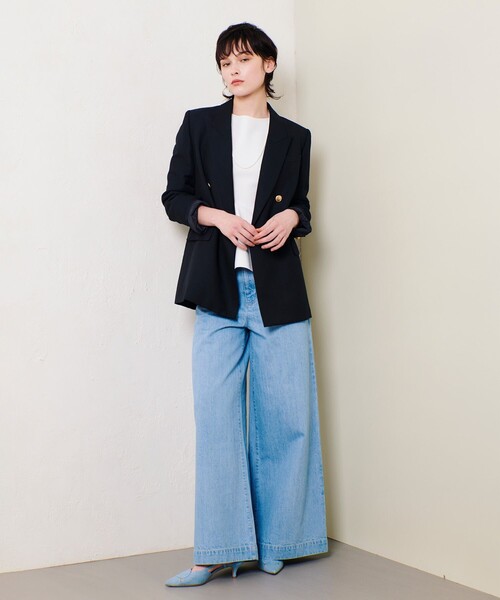 allureville（アルアバイル）の「シャークスキンダブルブレストジャケット（テーラードジャケット・レディース・ネイビー/オフホワイト/ベージュ・1/2）」の5枚目の写真