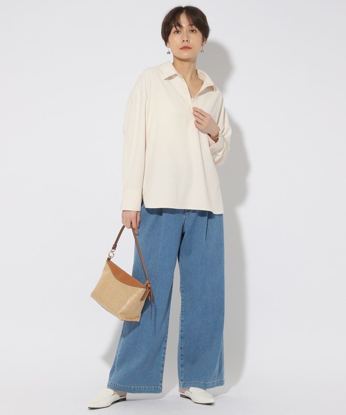 Elura（エルーラ）の「アイロンいらずスキッパーシャツ/321622（シャツ/ブラウス・レディース・ネイビー/グリーン系その他4/オフホワイト・MEDIUM/LARGE）」の5枚目の写真