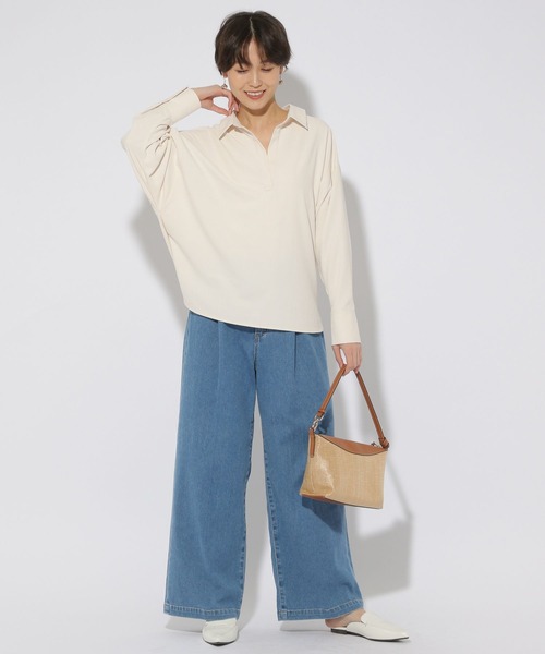 Elura（エルーラ）の「アイロンいらずスキッパーシャツ/321622（シャツ/ブラウス・レディース・ネイビー/グリーン系その他4/オフホワイト・MEDIUM/LARGE）」の6枚目の写真