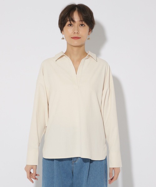 Elura（エルーラ）の「アイロンいらずスキッパーシャツ/321622（シャツ/ブラウス・レディース・ネイビー/グリーン系その他4/オフホワイト・MEDIUM/LARGE）」の8枚目の写真