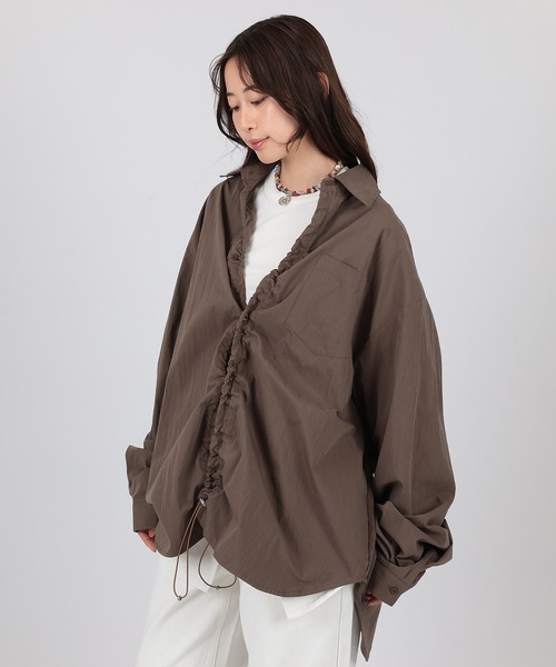 ブラウス シャツ drawstring oversize shirt レディース セール】drawstring oversize shirt（シャツ/ブラウス）｜SUWDEE