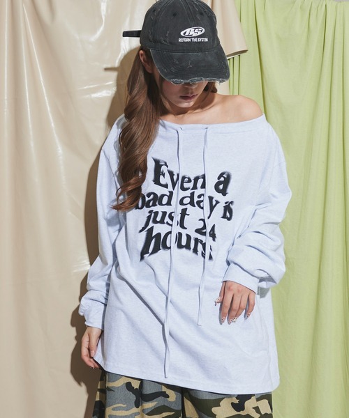 dispark(ディスパーク)の「DISPARK/ドローストリングロゴオフショル(Tシャツ/カットソー・レディース・ブラック/杢グレー・FREE)」の2枚目の写真