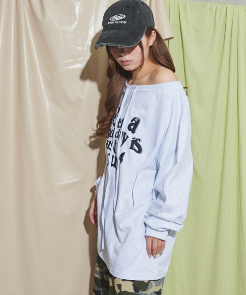 dispark(ディスパーク)の「DISPARK/ドローストリングロゴオフショル(Tシャツ/カットソー・レディース・ブラック/杢グレー・FREE)」の5枚目の写真