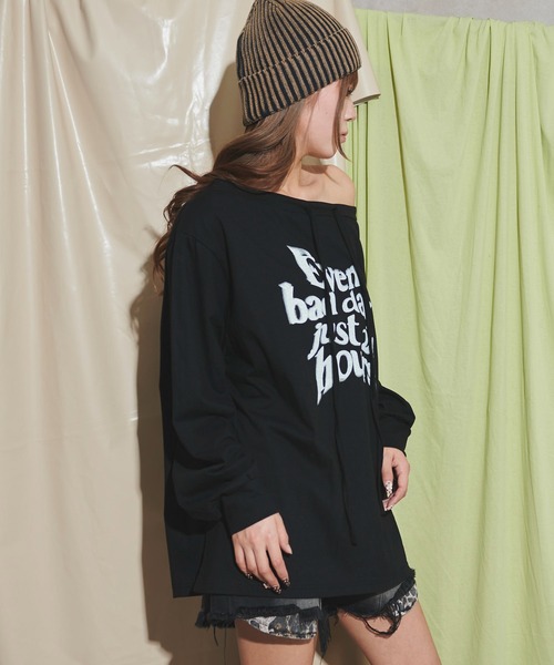 dispark(ディスパーク)の「DISPARK/ドローストリングロゴオフショル(Tシャツ/カットソー・レディース・ブラック/杢グレー・FREE)」の9枚目の写真