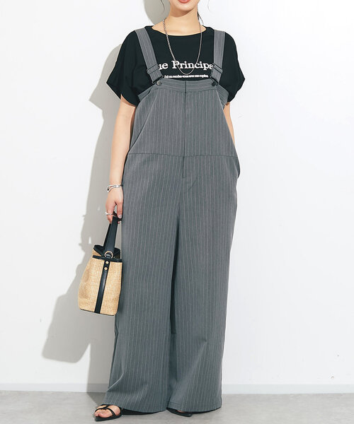セール】《大人コーデに◎》ストライプオーバーサロペット