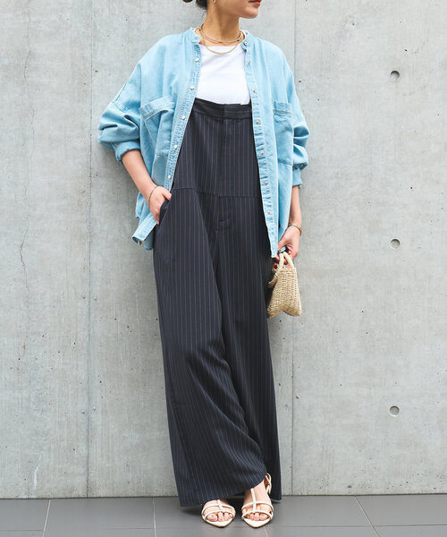 un dix cors（アンディコール）の「《大人コーデに◎》ストライプオーバーサロペット（サロペット/オーバーオール・レディース・グレー/ブラック・FREE/S）」の22枚目の写真