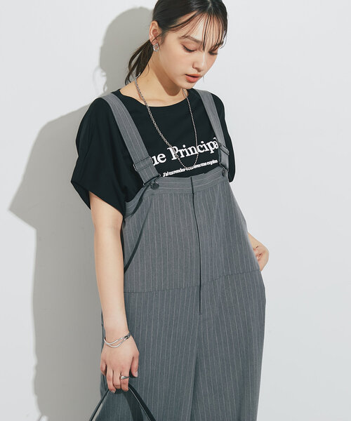 un dix cors（アンディコール）の「《大人コーデに◎》ストライプオーバーサロペット（サロペット/オーバーオール・レディース・グレー/ブラック・FREE/S）」の13枚目の写真