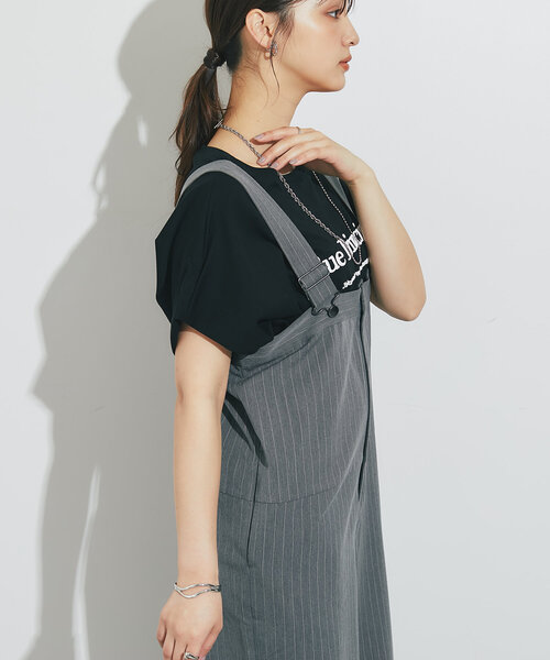 un dix cors（アンディコール）の「《大人コーデに◎》ストライプオーバーサロペット（サロペット/オーバーオール・レディース・グレー/ブラック・FREE/S）」の12枚目の写真