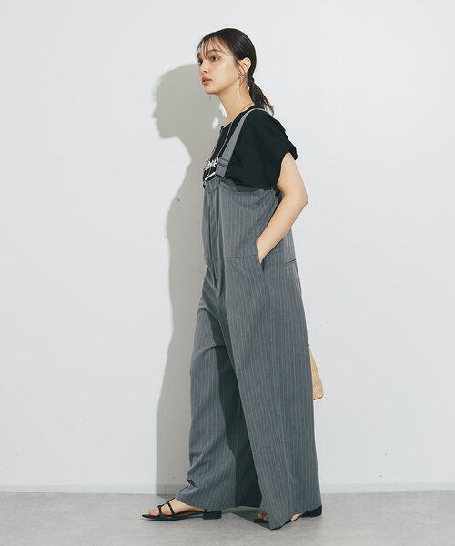 un dix cors（アンディコール）の「《大人コーデに◎》ストライプオーバーサロペット（サロペット/オーバーオール・レディース・グレー/ブラック・FREE/S）」の8枚目の写真