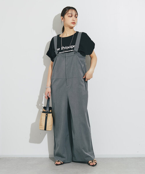 un dix cors（アンディコール）の「《大人コーデに◎》ストライプオーバーサロペット（サロペット/オーバーオール・レディース・グレー/ブラック・FREE/S）」の6枚目の写真