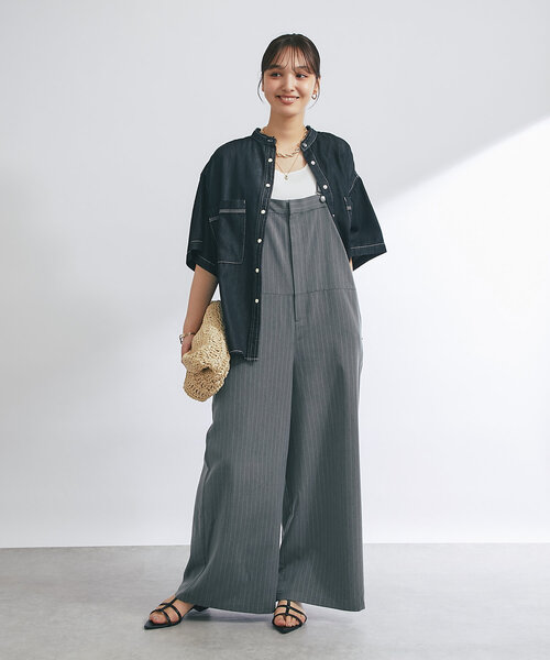 un dix cors（アンディコール）の「《大人コーデに◎》ストライプオーバーサロペット（サロペット/オーバーオール・レディース・グレー/ブラック・FREE/S）」の4枚目の写真