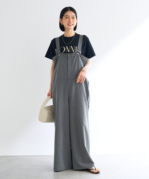 un dix cors（アンディコール）の「《大人コーデに◎》ストライプオーバーサロペット（サロペット/オーバーオール・レディース・グレー/ブラック・FREE/S）」の3枚目の写真