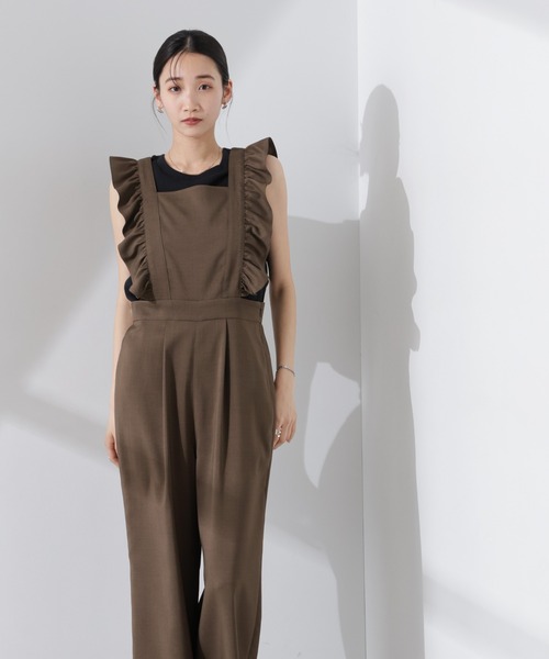 NANO universe（ナノユニバース）の「フリルスリーブオールインワン（サロペット/オーバーオール・レディース・ライトベージュ/ブラウン/ダークネイビー・FREE）」の6枚目の写真