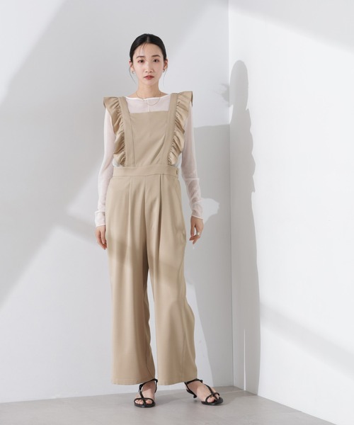 NANO universe（ナノユニバース）の「フリルスリーブオールインワン（サロペット/オーバーオール・レディース・ライトベージュ/ブラウン/ダークネイビー・FREE）」の8枚目の写真