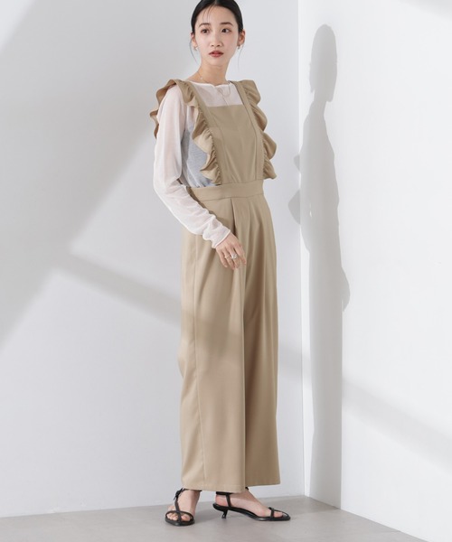 NANO universe（ナノユニバース）の「フリルスリーブオールインワン（サロペット/オーバーオール・レディース・ライトベージュ/ブラウン/ダークネイビー・FREE）」の11枚目の写真