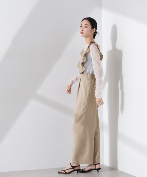 NANO universe（ナノユニバース）の「フリルスリーブオールインワン（サロペット/オーバーオール・レディース・ライトベージュ/ブラウン/ダークネイビー・FREE）」の7枚目の写真