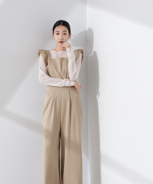 NANO universe（ナノユニバース）の「フリルスリーブオールインワン（サロペット/オーバーオール・レディース・ライトベージュ/ブラウン/ダークネイビー・FREE）」の13枚目の写真