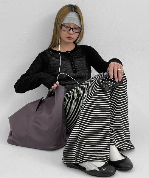 BLACKUP（ブラックアップ）の「[MADE] サマーヘンリーネックリブニット（ニット/セーター・レディース・ブラック/アイボリー・FREE）」の8枚目の写真