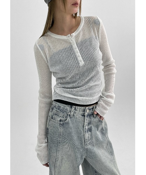 BLACKUP（ブラックアップ）の「[MADE] サマーヘンリーネックリブニット（ニット/セーター・レディース・ブラック/アイボリー・FREE）」の7枚目の写真