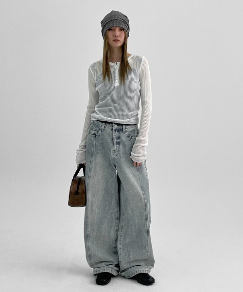 BLACKUP（ブラックアップ）の「[MADE] サマーヘンリーネックリブニット（ニット/セーター・レディース・ブラック/アイボリー・FREE）」の4枚目の写真