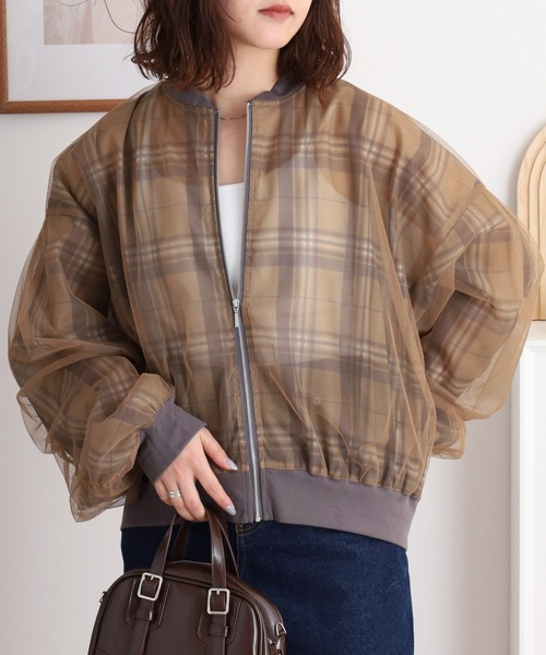hunch（ハンチ）の「hunch チュール×シアーブルゾン（ブルゾン・レディース・グレー系その他/ブラック/グレイッシュベージュ/ベージュ系その他・FREE）」の3枚目の写真