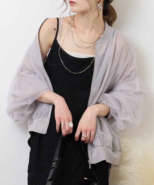 hunch（ハンチ）の「hunch チュール×シアーブルゾン（ブルゾン・レディース・グレー系その他/ブラック/グレイッシュベージュ/ベージュ系その他・FREE）」の4枚目の写真