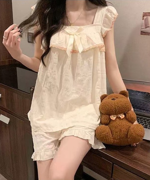 セール】フリルレースルームウェア 上下セット（ルームウェア/パジャマ