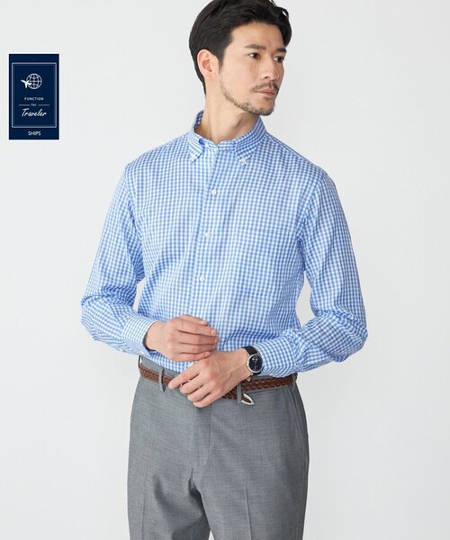 SHIPS（シップス）の「SHIPS: イタリアン ボタンダウン パナマ ギンガムチェック シャツ（ビジネスシャツ・メンズ・ネイビー/スカイブルー・38/39/40/41/37/42）」の2枚目の写真