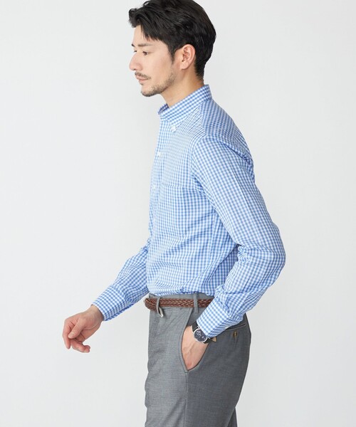 SHIPS（シップス）の「SHIPS: イタリアン ボタンダウン パナマ ギンガムチェック シャツ（ビジネスシャツ・メンズ・ネイビー/スカイブルー・38/39/40/41/37/42）」の6枚目の写真