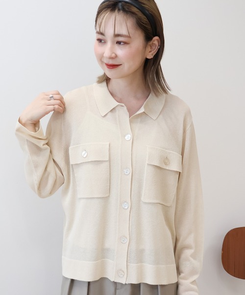 AMERICAN HOLIC(アメリカンホリック)の「シアー襟付きカーディガン(カーディガン/ボレロ・レディース・ブラック/ピンク系その他3/ホワイト系その他2/ライトブルー・L/M)」の2枚目の写真