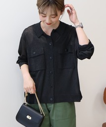 シアー襟付きカーディガン