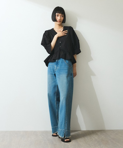 【WEB限定】パフスリーブギャザーブラウス ADAM ET ROPE' ブラウス シャツ 「WEB限定」パフスリーブ
