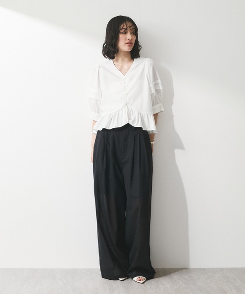 LITMUS herpraha ギャザー入りパフスリーブレーストップス LITMUS herpraha ギャザー入りパフスリーブレーストップス