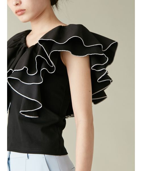 tシャツ デコルテフリルカットトップス レディース デコルテフリルカットトップス（Tシャツ/カットソー）｜LILY